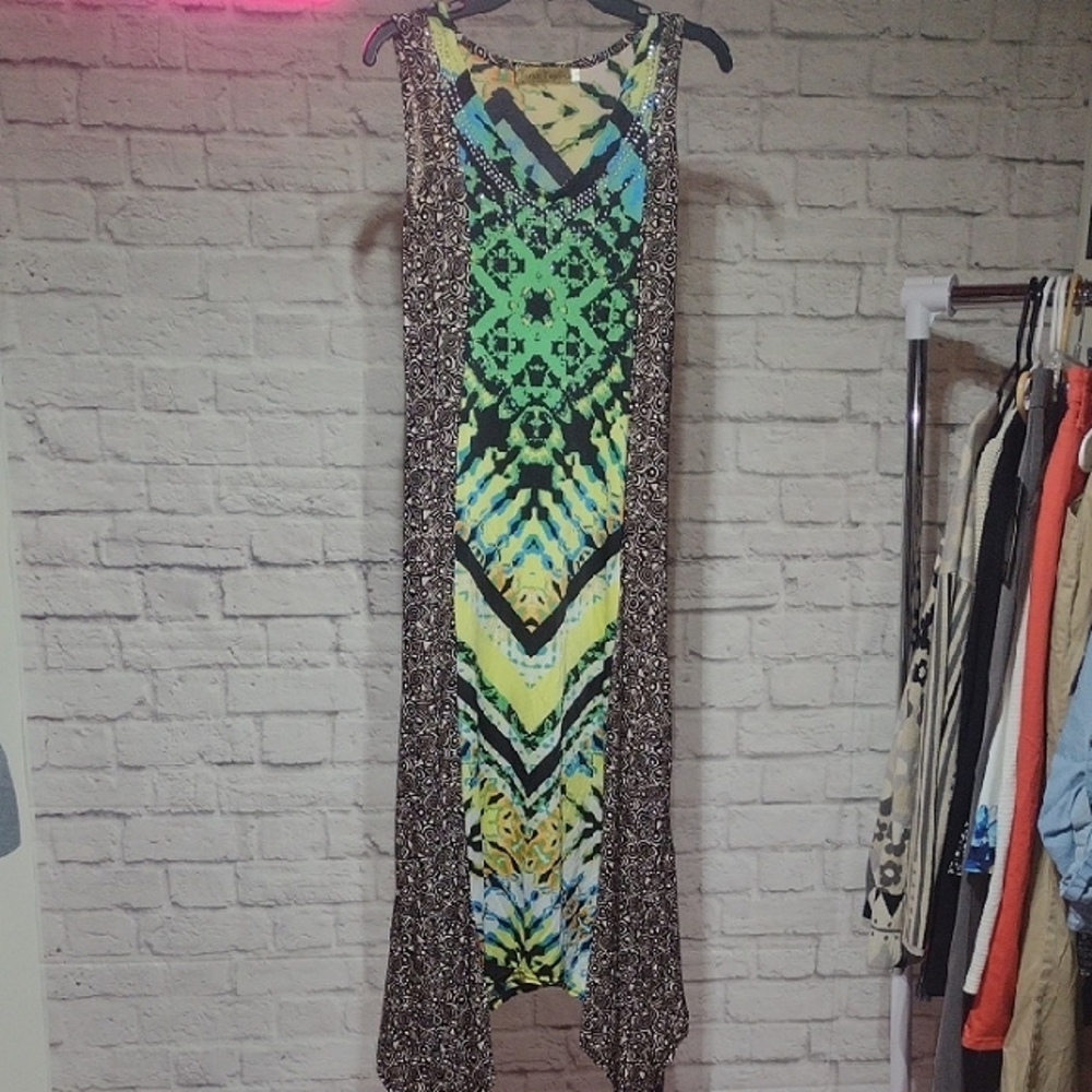 Jessica Taylor (L) Multicolor Patterned Handkerchief Bottom Maxi Dress